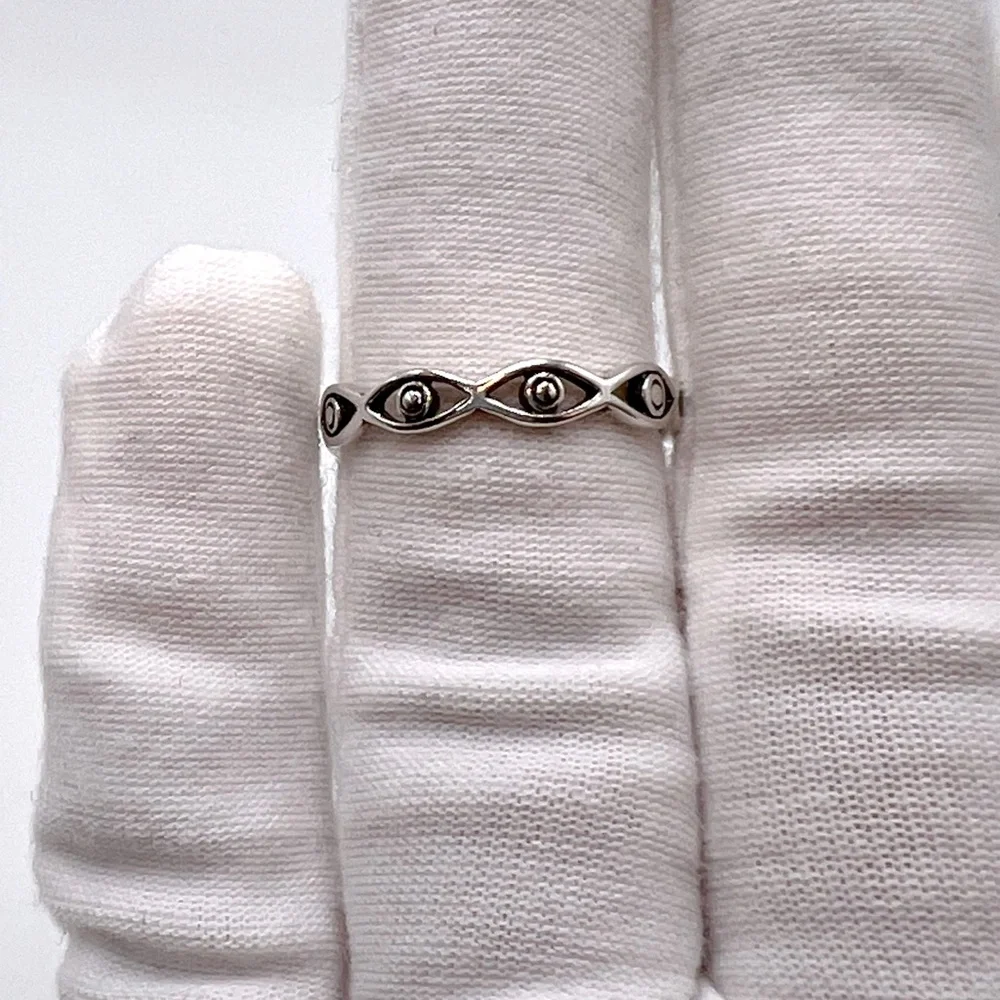 .925 Sterling Silver Evil Eye Band Ring